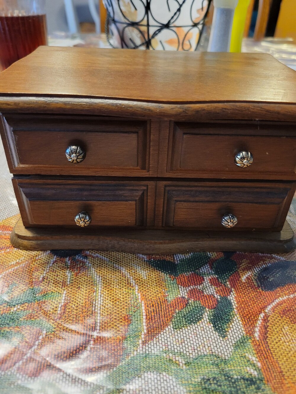 Vintage Wooden Jewelry Chest Organizer in Brown